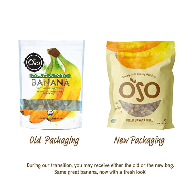Oso Snacks Organic Dried Banana Bites - Dark and Sweet| No Sugar Added | No Preservatives | 100% Fruit | No GMO | Simply Fruit. Simply Delicious.