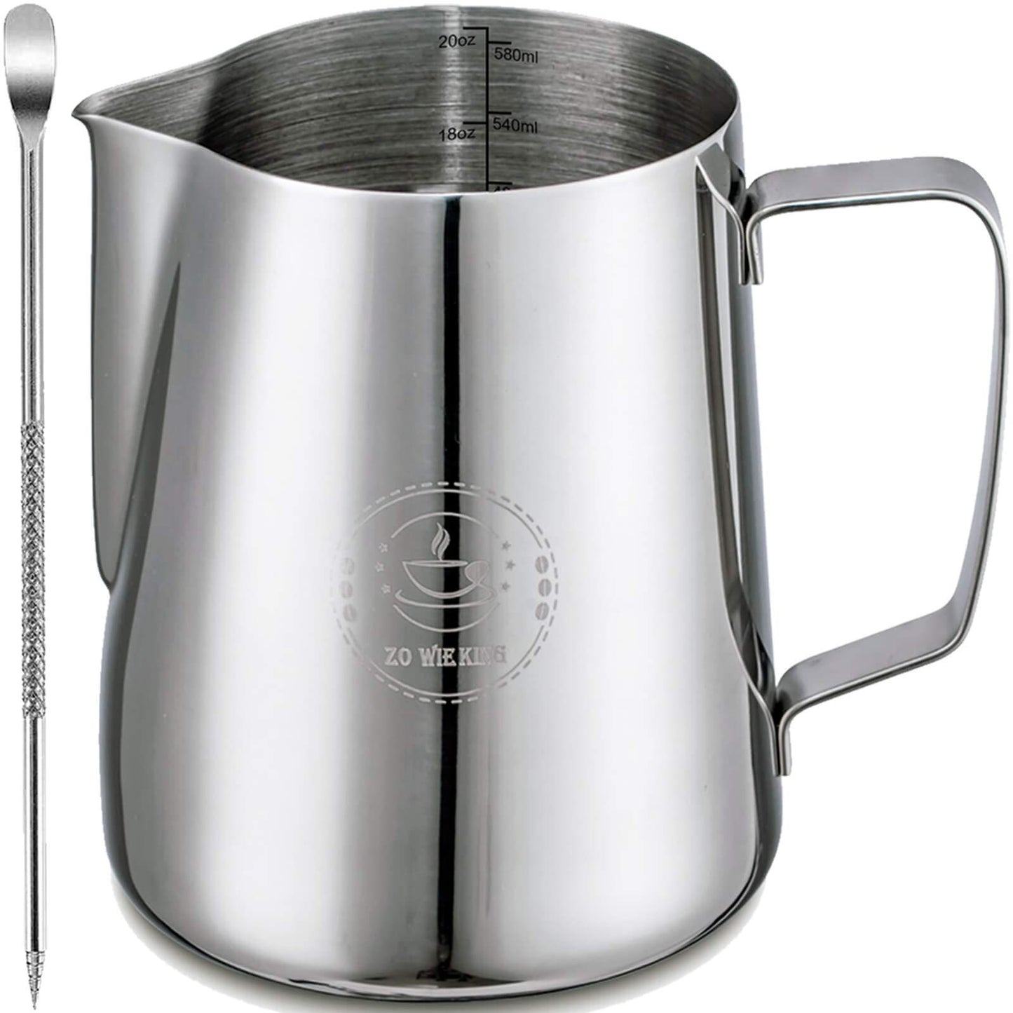 20oz Milk Frothing Pitcher, Stainless Steel Espresso Steamer Frother Cup