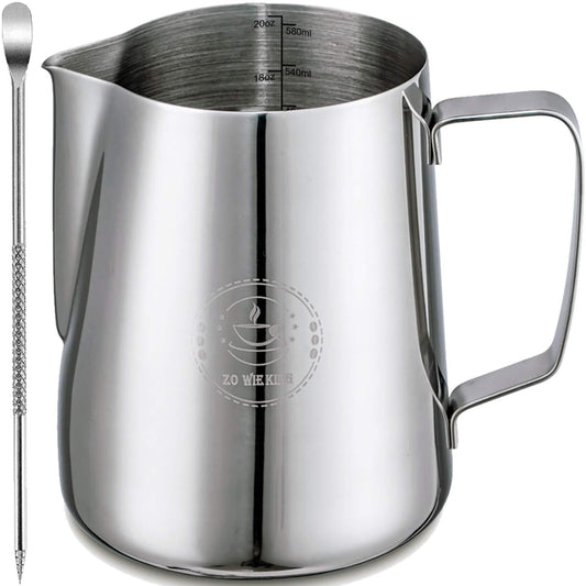 20oz Milk Frothing Pitcher, Stainless Steel Espresso Steamer Frother Cup