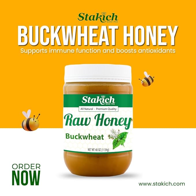 Stakich Buckwheat Antioxidant Raw Honey - Pure, Unprocessed, Unheated, Kosher (40 Ounce)