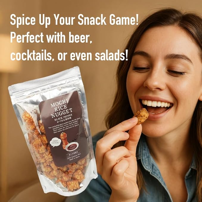 Mochi Rice Nuggets ??Black Pepper Soy Flavor, Spicy Japanese Rice Crackers, 140g (4.9oz) NON-GMO Additive-free japanese snacks Crispy rice snacks, Japanese food