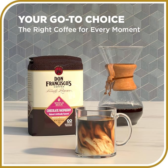 Don Francisco's Chocolate Raspberry Whole Bean Coffee, Medium Roast ??Flavored 100% Arabica,20 oz Bag, Premium Coffee for Drip, Pour Over & French Press