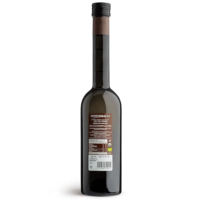 DESERT MIRACLE Cold Pressed Polyphenol Rich Moroccan Olive Oil, Extra Virgin Olive Oil with High Polyphenols, Organic, First Cold Pressed EVOO From Morocco, 17 Fl Oz