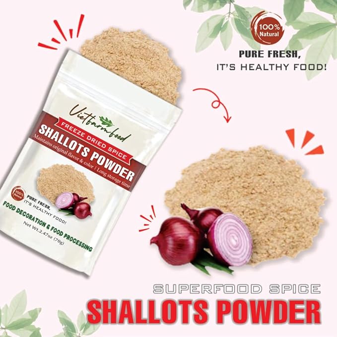 SHALLOTS POWDER 2.47 Oz (70g) VIETFARMFOOD: Pure, natural freeze-dried spice made from real vegetables and fruits - perfect for enhancing every meal, from cooking, baking, salads, soups, sauces