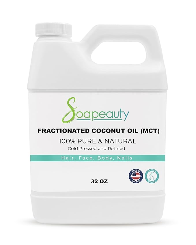 Soapeauty FRACTIONATED COCONUT OIL Cold Pressed Refined | 100% Natural Available in Bulk | Carrier for Essential Oils, Face, Skin, Hair Moisturizer, Soap Making | 32 fl oz