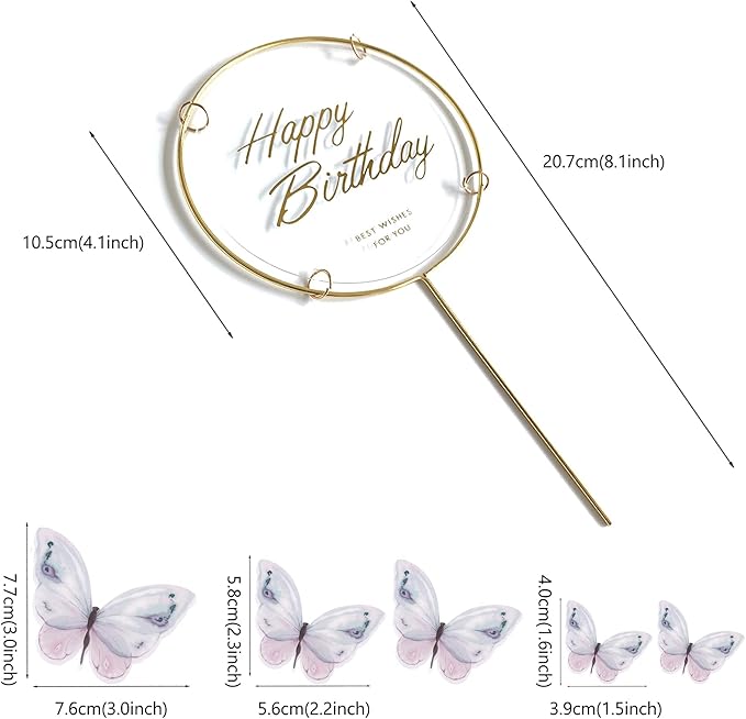 11-Piece Gold Butterfly Cake Toppers Set: Happy Birthday Cake Decorations