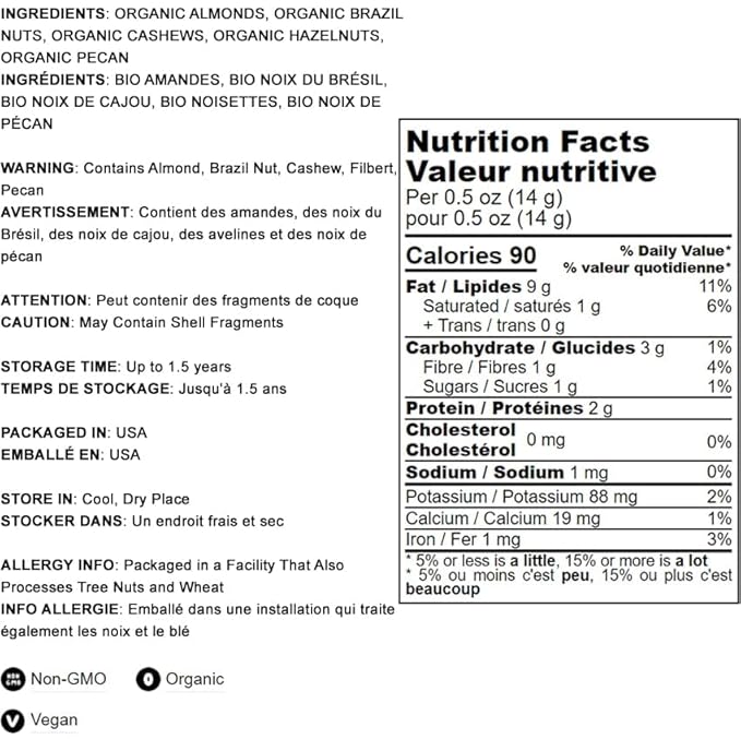 Food to Live Organic Deluxe Unsalted Nuts Mix, 1 Pound ??A Blend of Dry Roasted Organic Raw Pecans, Cashews, Hazelnuts, Almonds, and Brazil Nuts. Non-GMO, Oven Roasted, No Oil Added, Kosher, Vegan