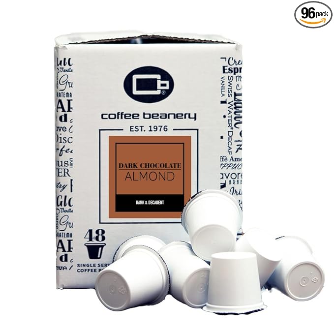 Dark Chocolate Almond Coffee Pods by Coffee Beanery | 96ct Bulk Flavored Coffee Pods Medium Roast Coffee