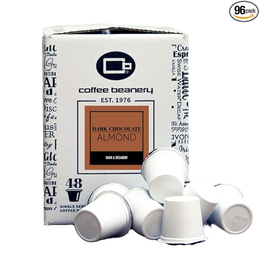 Dark Chocolate Almond Coffee Pods by Coffee Beanery | 96ct Bulk Flavored Coffee Pods Medium Roast Coffee