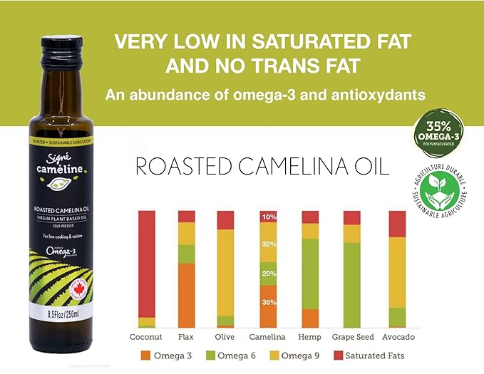 Cold-Pressed Roasted Camelina Oil, 250mL by Signé Caméline | High Smoke Point 475°F | Rich in Omega-3 | Notes of Roasted Hazelnuts and Sesame | Perfect in Asian Dishes, Ramen Noodles, Sushi & Sautés | Made in Canada | Non-GMO
