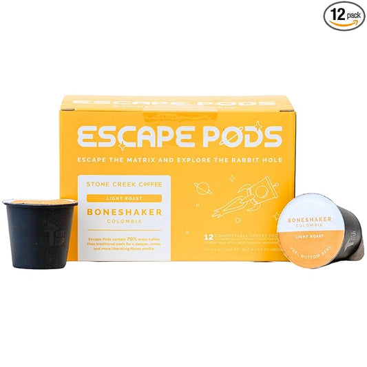 Stone Creek Coffee Light Roast Escape Pods, Ground Coffee Pods – (12 Count, Pack of 1) – Smooth and Fresh Colombian Coffee with Juicy & Citrus Tasting Notes - Boneshaker Colombia