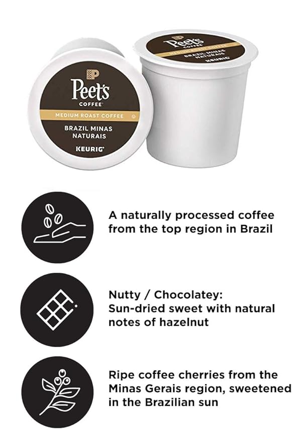 Peet’s Coffee Brazil Minas Naturais K-Cup Coffee Pods for Keurig Brewers, Medium Roast, 10 Pods