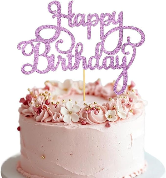 1 PCS Pink Birthday Cake Topper Happy Birthday Cake Toppers Happy Birth Cake Decorations Girls Women's Celebrating Anniversary Birthday Party Decorations