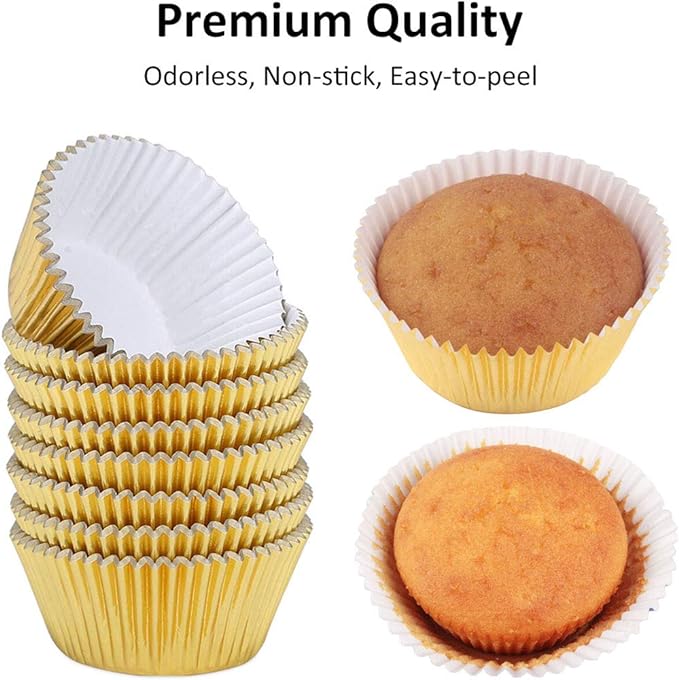 Caperci Standard Cupcake Liners Gold Foil Muffin Baking Cups 150-Pack - Premium Greaseproof & Sturdy Cupcake Papers