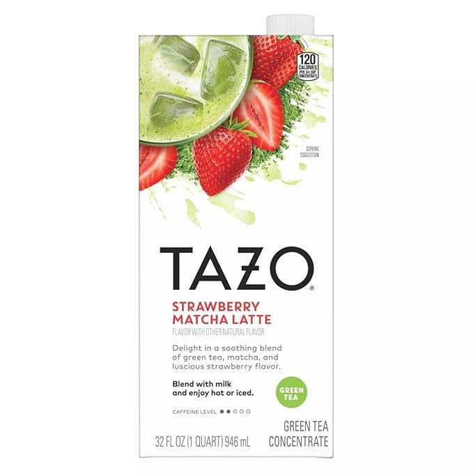 TAZO Tea Concentrate, Chocolate Chai Latte, Strawberry Matcha Latte, Iced Peach Mango 32 Fl Oz (2ea) (Variety Pack)