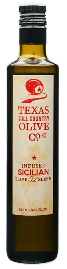 Texas Hill Country Olive Co Sicilian Infused Olive Oil - Cold Pressed Gourmet EVOO Olive Oil - Great for Dressing Dipping Marinade - No Artificial Flavors or Added Sugar - Made in Texas (16.9 Fl Oz)