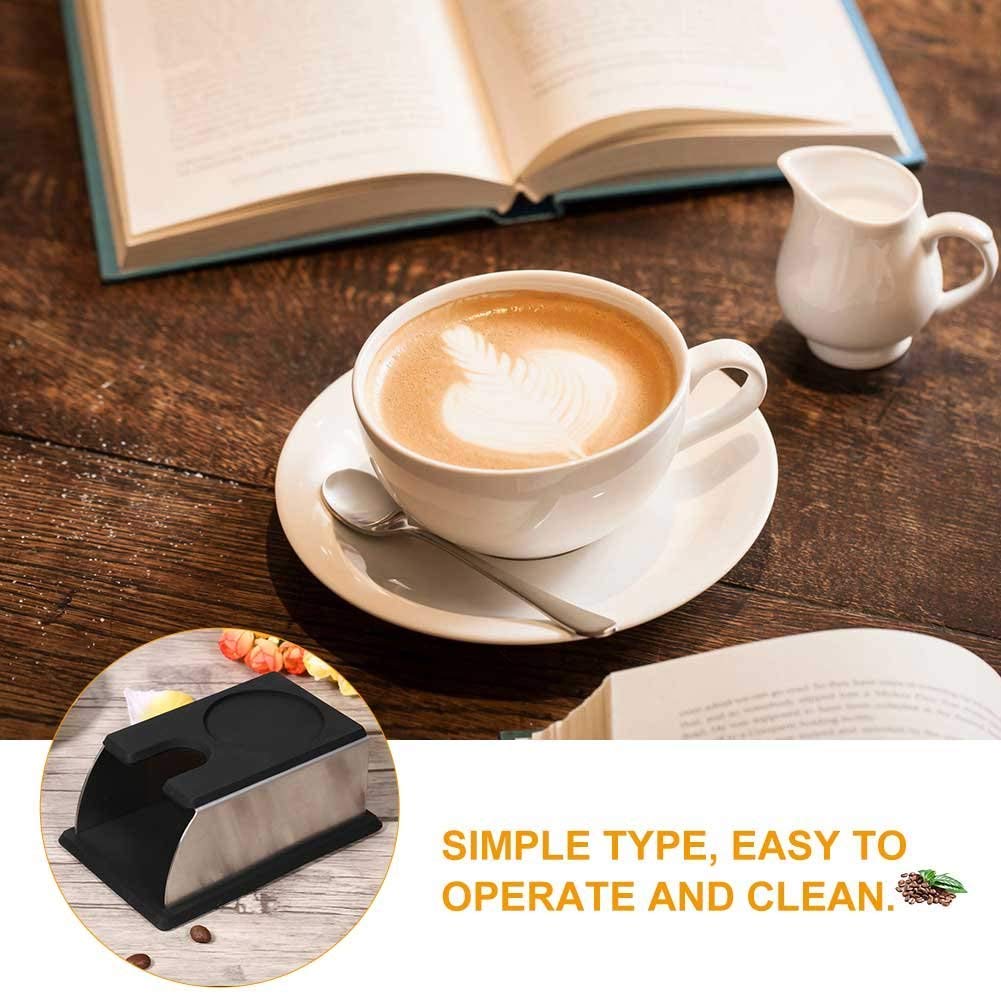Yosoo Stainless Steel Coffee Tamper Stand, Coffee Powder Maker Rack Silicone Tamping Mat, Coffee