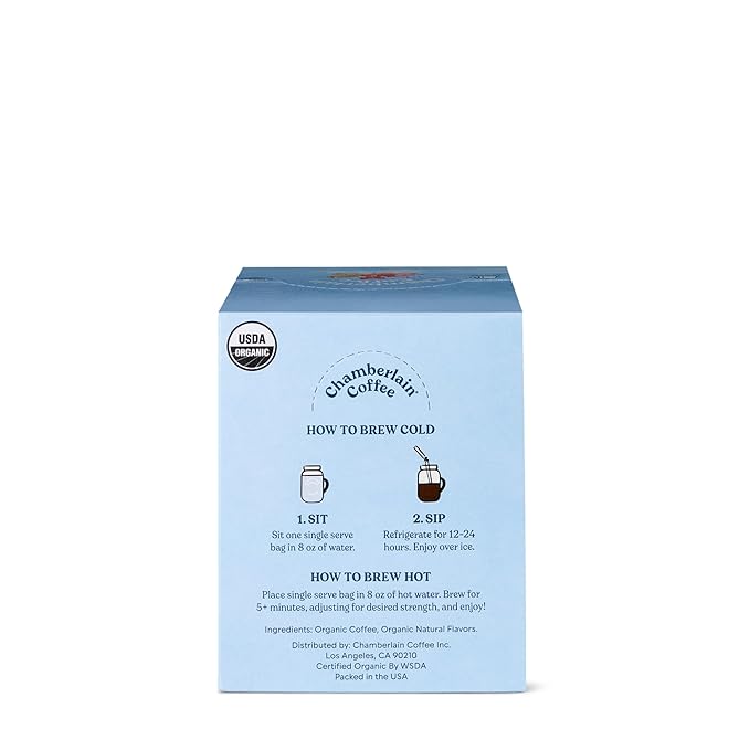 Chamberlain Coffee Flavored Cold Brew Singles Variety Pack – Brew Hot or Iced - Organic Coffee Single Serve Bags - 10 Cold Brew Sachets