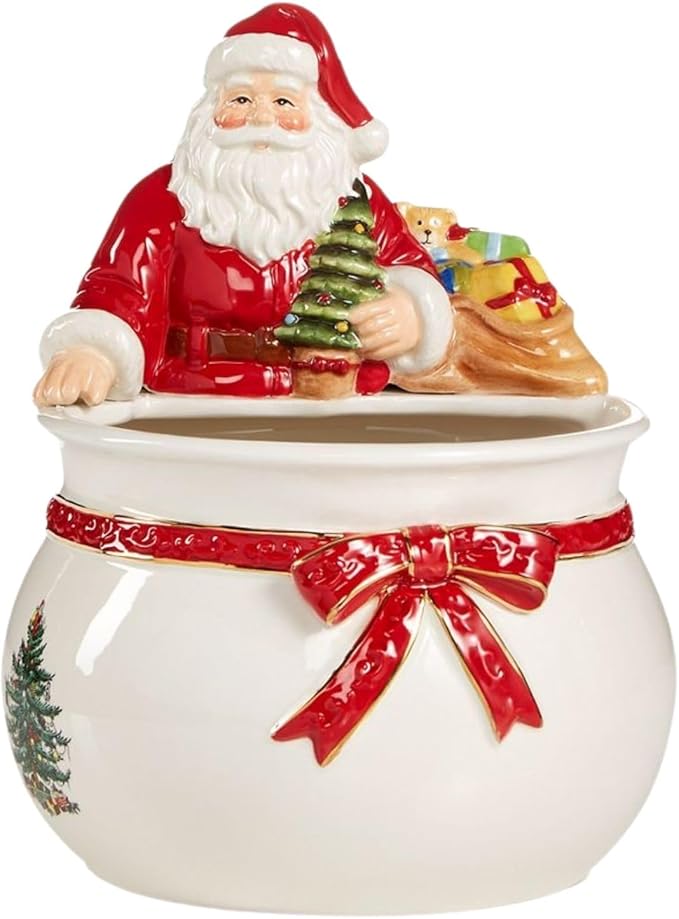 Spode Christmas Tree Candy Bowl - 7.5-Inch Earthenware Bowl for Candy, Nuts, Potpourri, Holiday Decor - Food-Safe Decorative Design with Santa and Tree Motif - Christmas Gift, Festive Tabletop Accent