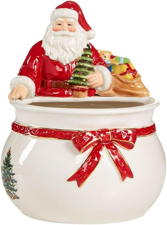 Spode Christmas Tree Candy Bowl - 7.5-Inch Earthenware Bowl for Candy, Nuts, Potpourri, Holiday Decor - Food-Safe Decorative Design with Santa and Tree Motif - Christmas Gift, Festive Tabletop Accent