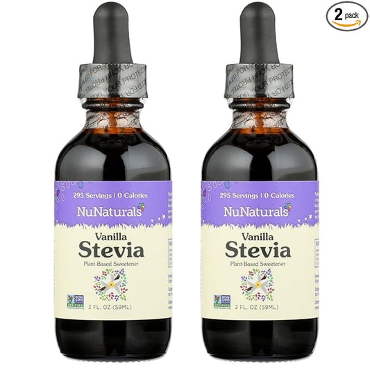 NuNaturals Liquid Vanilla Stevia, Sugar-Free Sweetener, Plant-Based Sugar Substitute, Zero Calorie, 2oz (2-Pack)