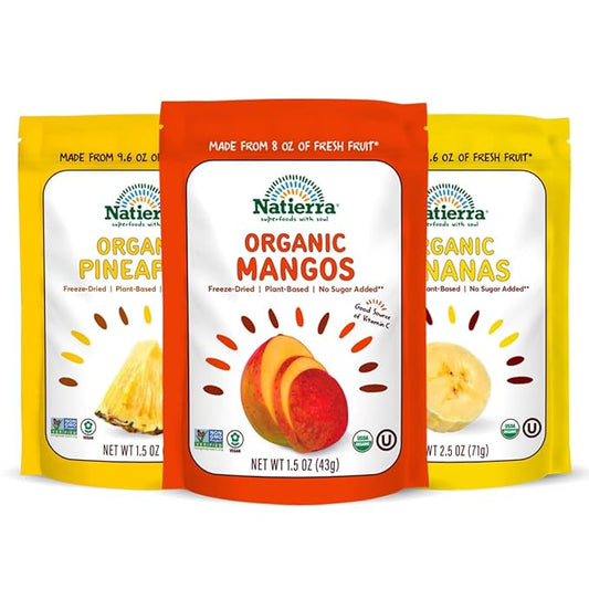 NATIERRA Organic Freeze-Dried Pineapple, Banana & Mango | USDA Organic, Non-GMO & Vegan | Variety Pack (of 3)