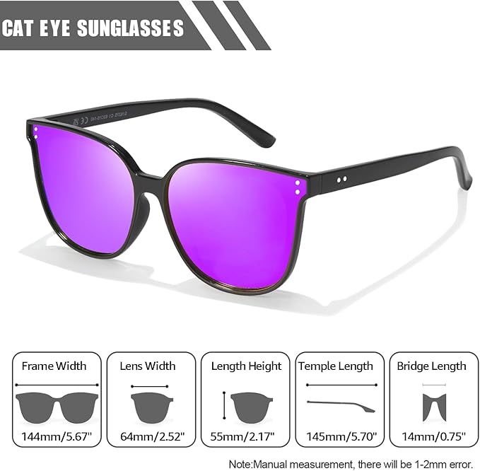 LVIOE Oversized Polarized Sunglasses for Women Trendy Large Cat Eye UV Protection Shade LS1627s
