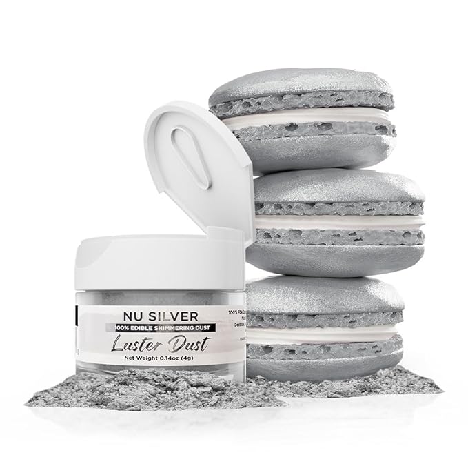 Luster Dust - Nu Silver (4g 1x Jar) | Edible Vegan Dust & Paint for Cake Decorating, Ice Cream, Desserts, Cocktails and Beverages by Bakell