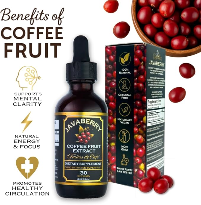 Javaberry Coffee Fruit Extract ??Brain Supplement for Focus, Memory & Clarity ??Supports BDNF & Mental Energy ??Natural Antioxidant Nootropic Liquid with Polyphenols ??60ml (30 Servings)