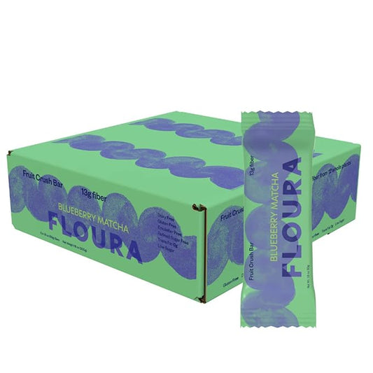 Floura Blueberry Matcha Fruit-Forward Fiber Bars??High Fiber, Vegan, Gluten & Dairy Free, Low Calorie Healthy Snack Bars with Upcycled Produce for Gut Health [10 Pack]