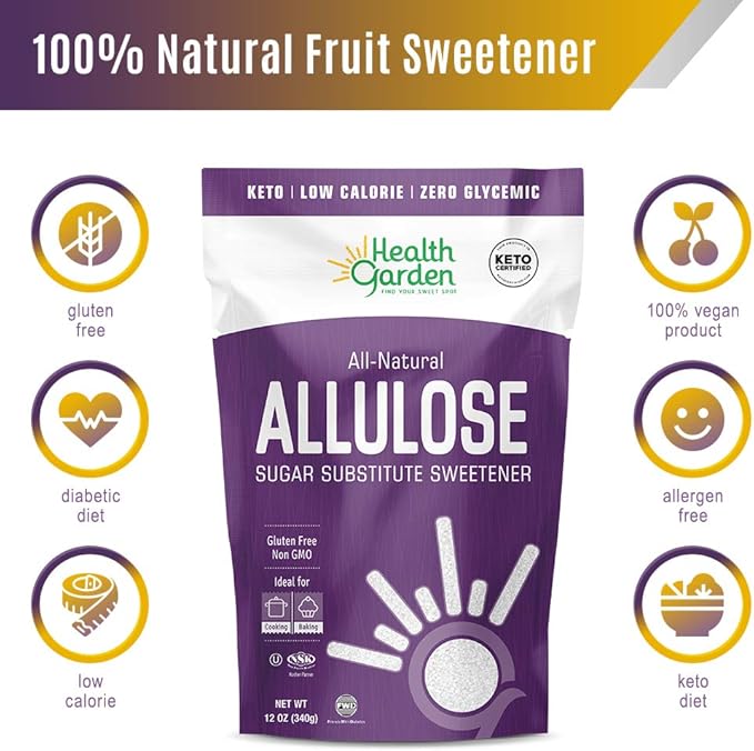 Health Garden Allulose Sweetener - Gluten and Sugar Free - Zero Net Carb - Non GMO - Kosher - Keto Friendly (14 OZ)