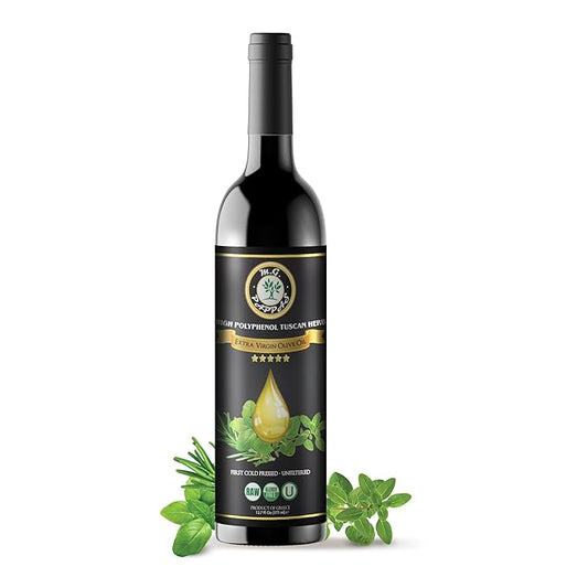 M.G. PAPPAS High Polyphenol Tuscan Herb Infused Olive Oil Extra Virgin - Over 500mg/kg - Unfiltered