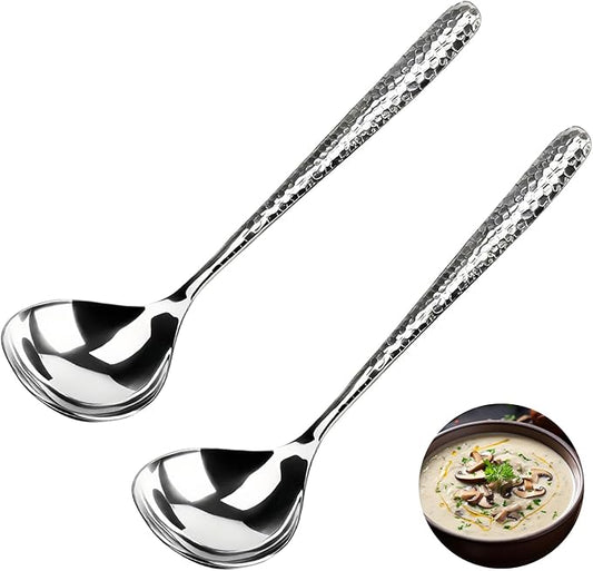 2 PCS Deep Round Soup Spoons 7.87", 304 Stainless Steel Large Soup Spoons Dishwasher safe, Perfect for Cereal, Bouillon, Milk Soup & Dinner Guests