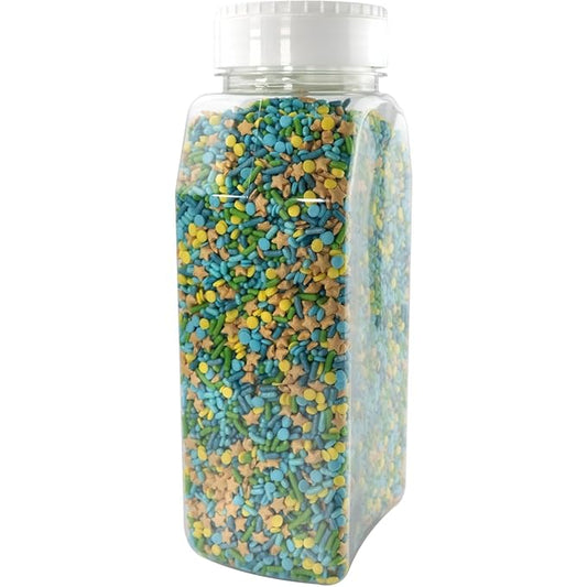Cake Mate Under the Sea Dessert Sprinkles Easy Pour Lid, Blue, Green and Yellow Blend - Edible Cake Decorating and Baking Sprinkles for Cookies, Cupcakes, and Ice Cream Toppings - 26oz (fusion)