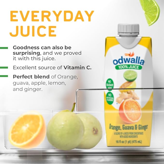 Odwalla Orange, Guava, Ginger Juice ??Natural Ingredients, No Added Sugar, No Artificial Flavors or Colors - 16 oz (12 Pack)