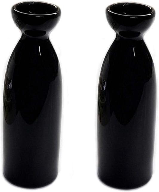 JapanBargain Porcelain Sake Carafe Bottle for Cold and Hot Sake - Microwave Safe (2, 7.5 oz - Black)