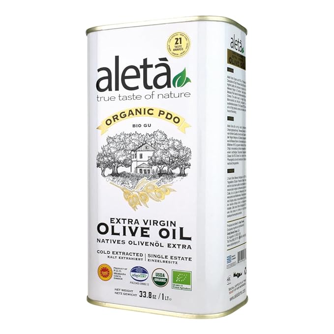 Aleta Farms Olive Oil Extra Virgin, USDA Organic, Single Estate PDO Polyphenol Rich Olive Oil, Cold Pressed, Global Gold Awards, EVOO, Kosher. 33.8 Fl Oz (Pack of 1)