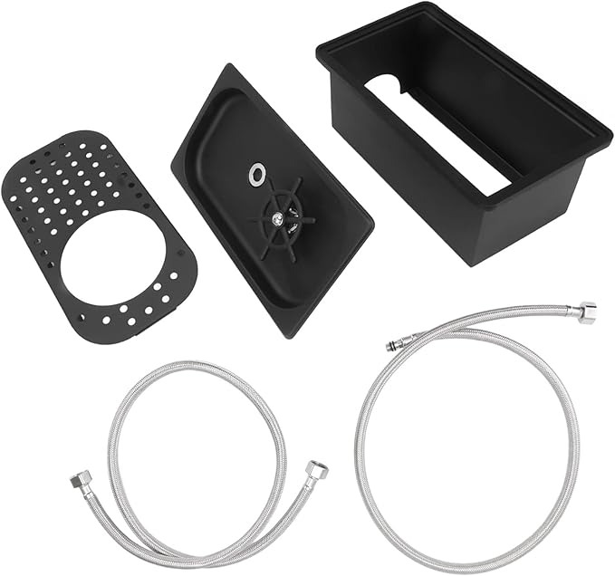 Pitcher Rinser, Stainless Steel Kitchen Sink Glass Rinser with Drain and Drip Tray, Countertop Automatic Cup Washer for Bar, Home, Cafe, Restaurant, Household & Commercial (Black) (Large)