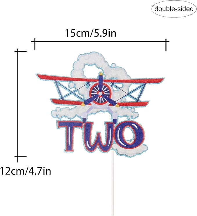 Two Airplane Cake Topper, Aircraft 2nd Birthday Party Supplies for Kids Plane Theme Baby Shower, Airplane Aviator Adventure Themed Party Decor