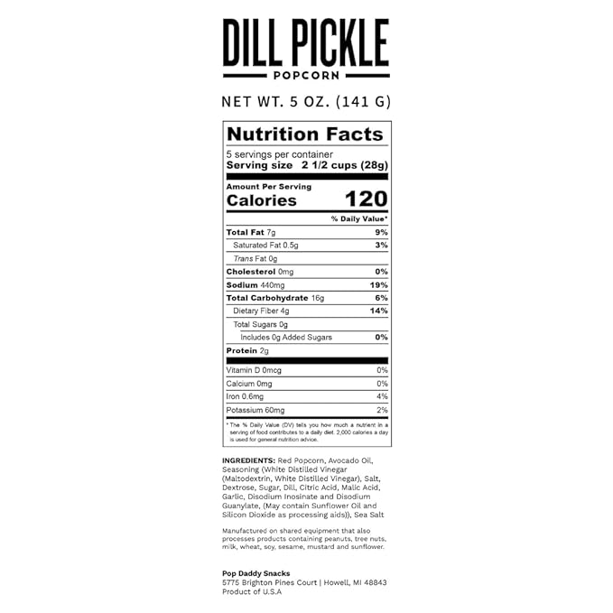 Pop Daddy Flavored Popcorn Gourmet, Dill Pickle Flavor Popped Popcorn, Hand Seasoned Ruby Red Kernels, Gluten Free Healthy Popcorn Snacks, 5oz Individual Bags, 3 Pack