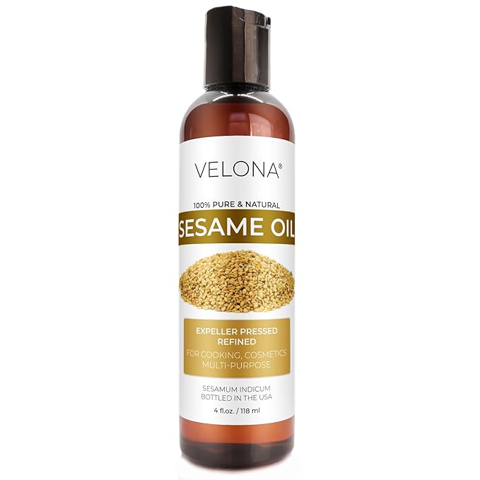 Sesame Seed Oil by Velona - 4 fl oz | 100% Pure and Natural Carrier Oil | Refined, Expeller Pressed | Cooking, Skin, Hair, Body & Face Moisturizing | Use Today - Enjoy Results
