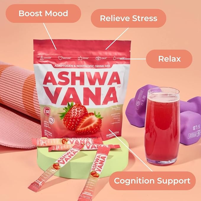 Zen Relax Drink Mix - Nootropic, Adaptogen-Infused Ashwagandha Beverage - Rhodiola, Magnesium, L-Theanine - Restore & Unwind - Alcohol Alternative - Strawberry Flavor - 30 Count (Pack of 1)