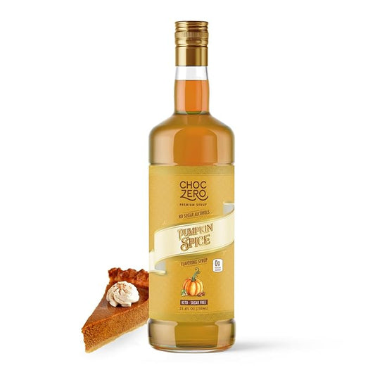 ChocZero Sugar Free Coffee Syrup, Pumpkin Spice Flavor, Simple Syrup Drink Mix, Chai Latte, Protein Shakes & Baking, Gluten Free, All Natural, 25.4 Ounces Bottle (Pack of 1)