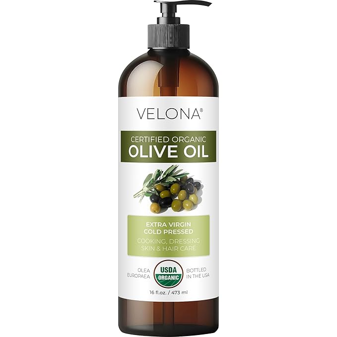 velona USDA Certified Organic Olive Oil - 16 Fl Oz | 100% Pure and Natural Carrier Oil | Extra Virgin, Unrefined, Cold Pressed | Cooking, Dressing, Face, Hair, Body & Skin Care | Use Today - Enjoy Results