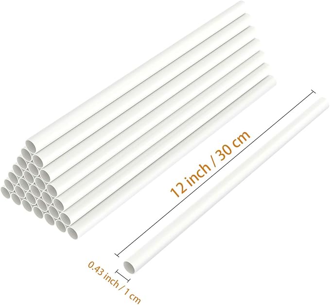 White Plastic Cake Dowel Rods for Tiered Cake Construction and Stacking Supporting Cake Round Dowels Straws with 0.4 Inch Diameter (12 Inch)