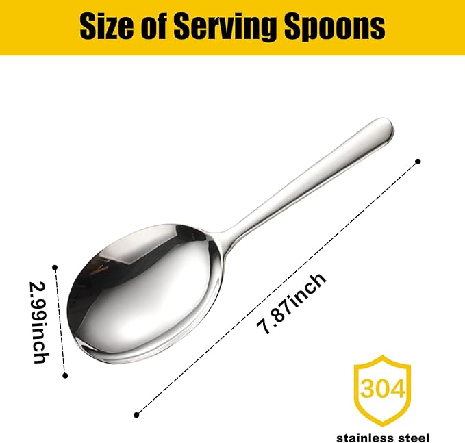 7.9" Stainless Steel Serving Spoon for Buffet, 18/8 Large Serving Spoon Utensils, Extra-Wide 3" Head, Dishwasher Safe for Catering, Restaurants, Kitchen, Parties (1 Pack)