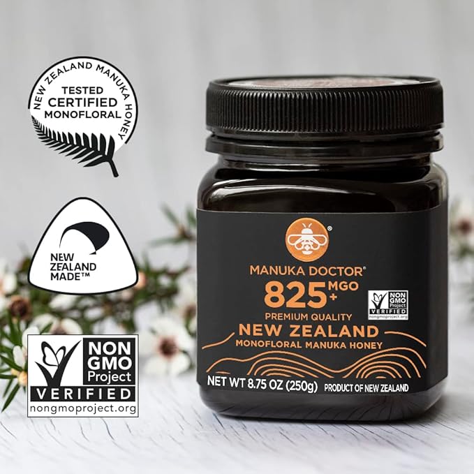 MANUKA DOCTOR - MGO 825+ Manuka Honey Monofloral, 100% Pure New Zealand Honey. Certified. Guaranteed. RAW. Non-GMO (8.75 oz)