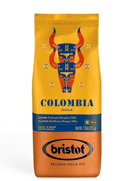 Bristot Single Origin Colombia Huila | Italian Single Origin Espresso Beans | 100% Arabica | Medium Roast | 7.93oz/225g