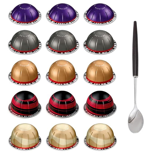 Decaf Variety Sampler 15-Capsules Pack with Spoon, 5 Assorted Flavors Pods(3 Each) Capsule, Coffee & Espresso Pack Coffee Mix Capsules Pods