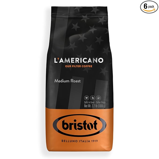 Bristot L?˜americano Filter Coffee | Italian Coffee Beans | Medium Roast | Low Acid | 2.2lbs/1k - 6 Bags